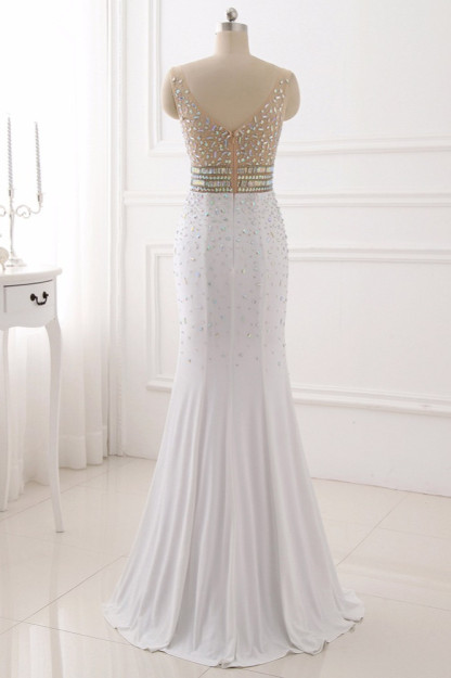 BMbridal Chic Chiffon V-Neck Rhinestones Prom Dresses with Front Slit On Sale