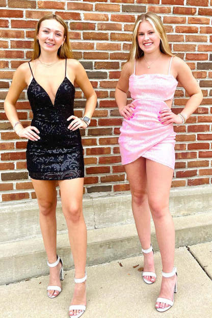 Sparkly Hot Pink Sequins Lace-Up Back Tight Short Homecoming Dress