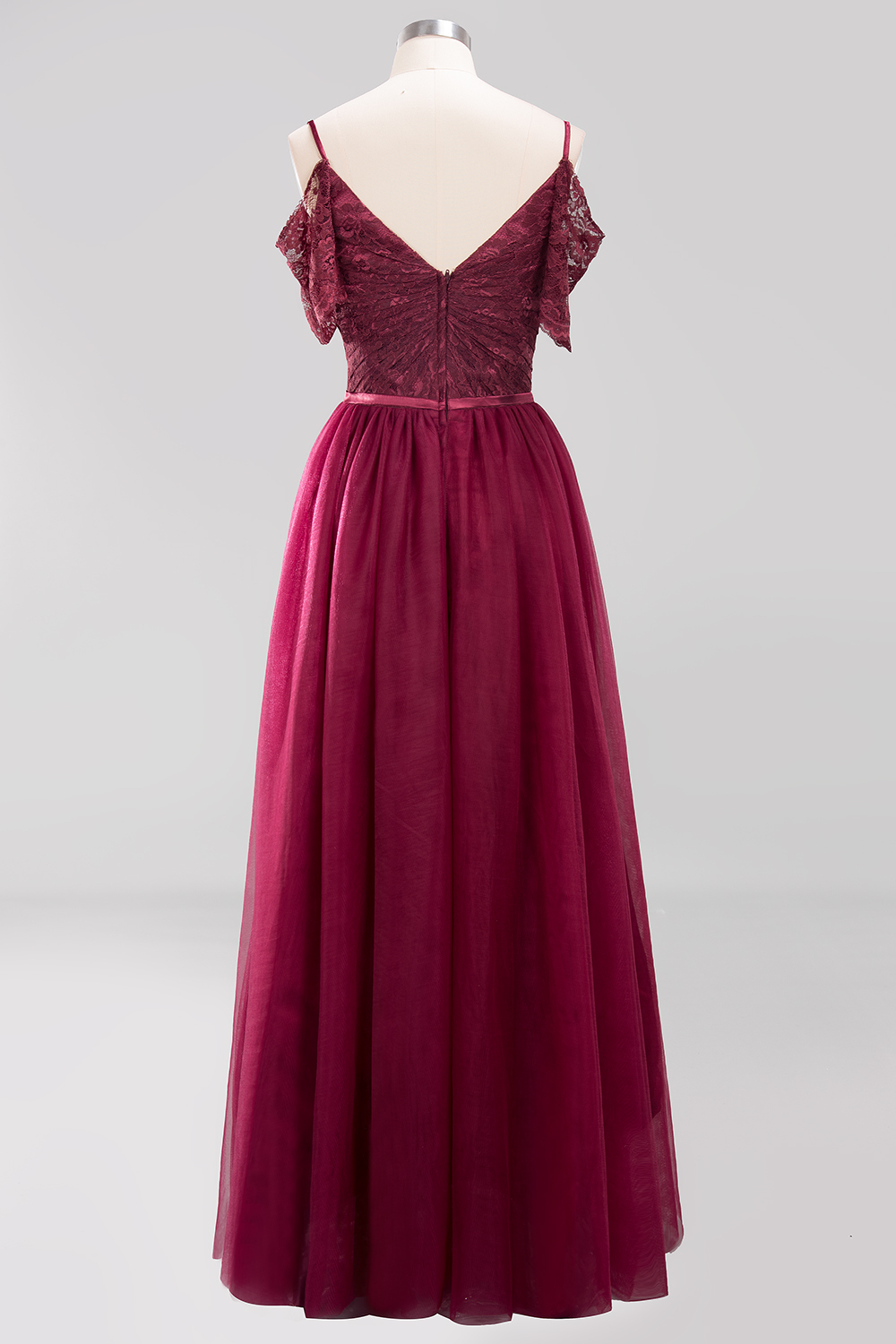 BMbridal Affordable Chiffon Off-the-Shoulder Burgundy Lace Bridesmaid Dresses-BMbridal