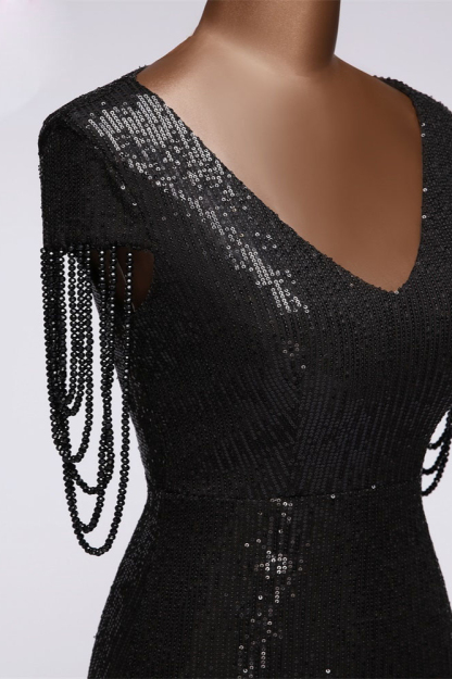 BMbridal Elegant V-Neck Beading Long Mermaid Prom Dresses with Short Sleeves Online