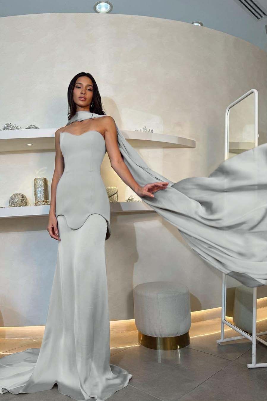 Halter Sleeveless Strapless Long Mermaid Prom Dress With Pleated