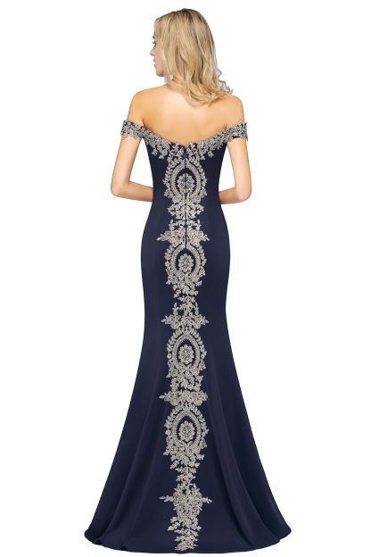 BMbridal Elegant Off-the-Shoulder Mermaid Prom Dress Long With Lace Appliques