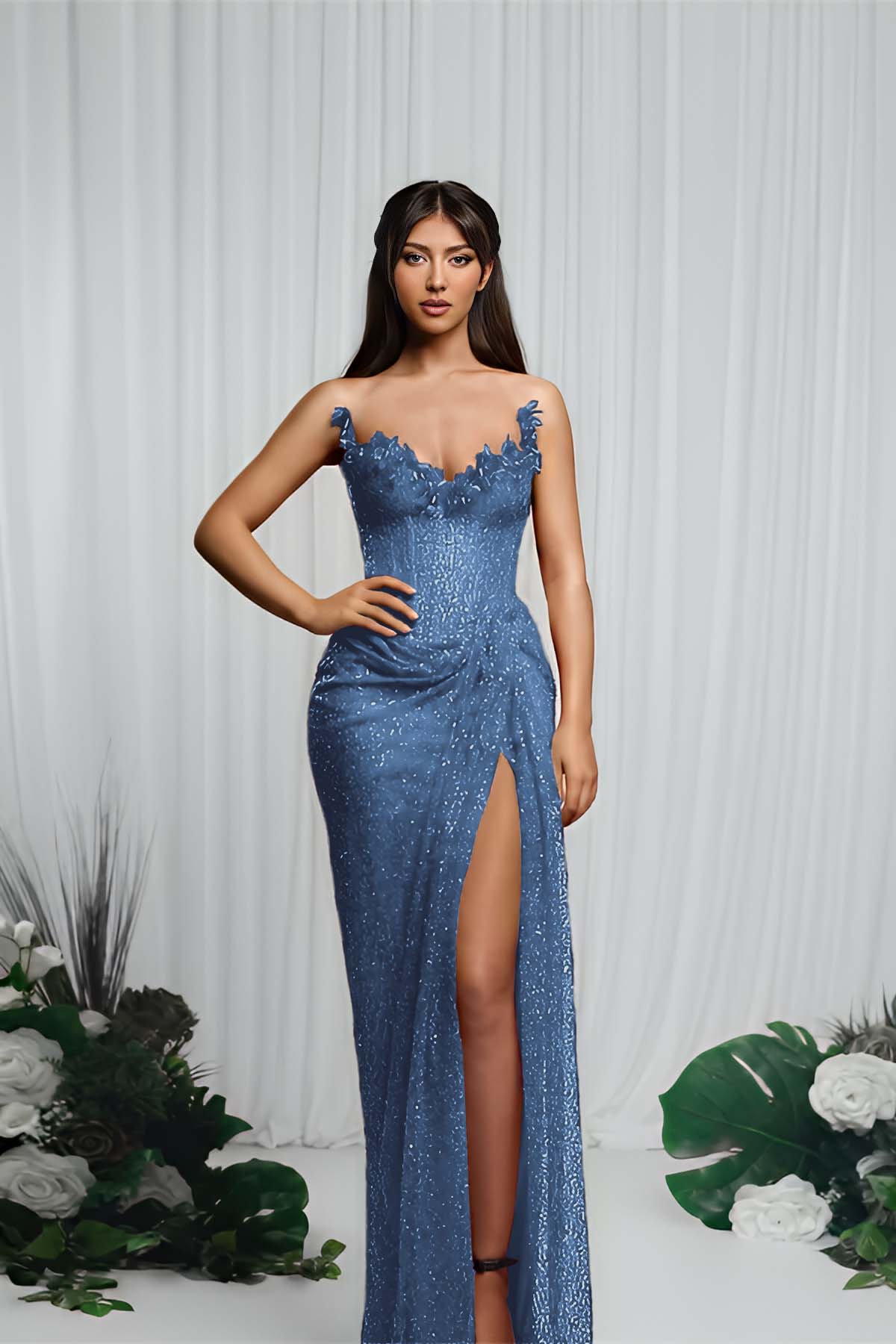 Strapless Sleeveless Mermaid Prom Dress With High Split Pleated