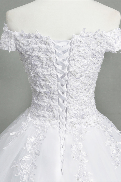 BMbridal Stunning Off-the-Shoulder Sweetheart Wedding Dresses Short Sleeves Lace Appliques Bridal Gowns On Sale-BMbridal