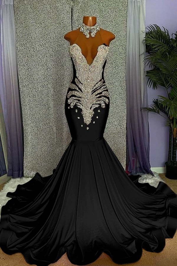 Mermaid Pink High Neck Sleeveless Prom Dress Beaded With Appliques