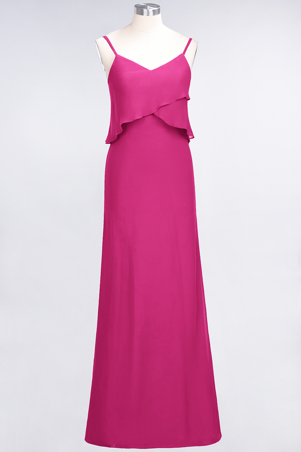 BMbridal Affordable Spaghetti-Straps V-Neck Burgundy Chiffon Bridesmaid Dresses-BMbridal