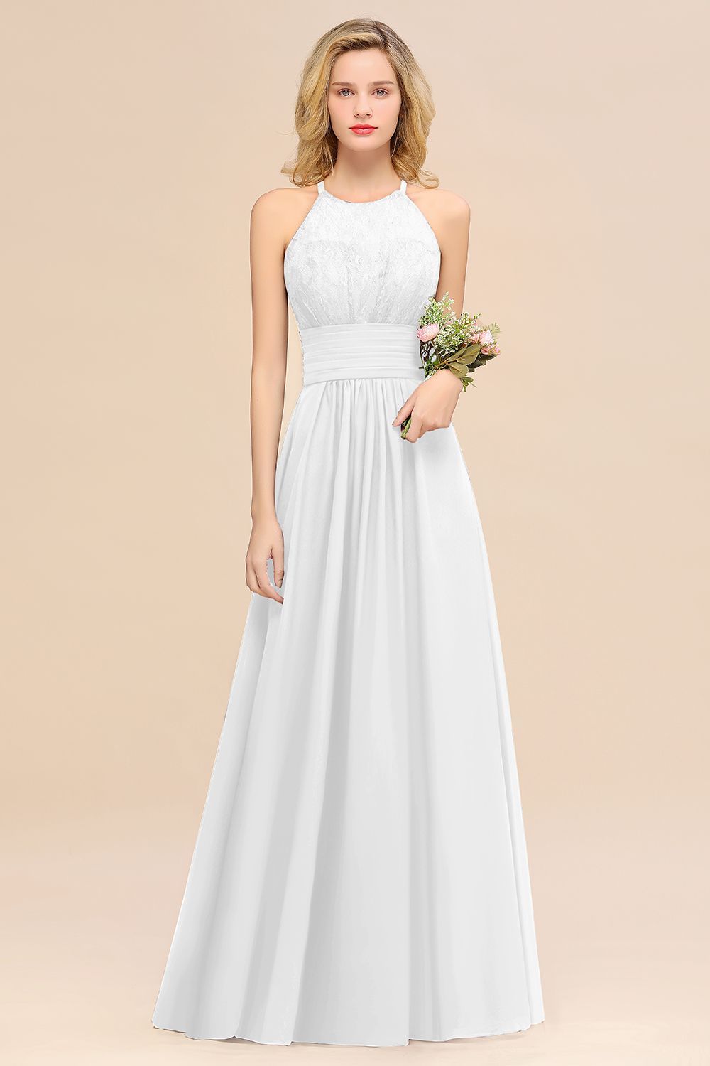 BMbridal Elegant Halter Ruffles Sleeveless Grape Lace Bridesmaid Dresses Affordable-BMbridal
