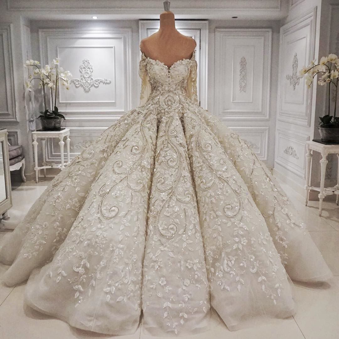 BMbridal Elegant Longsleeves Sweetheart Ivory Wedding Dresses A-line Tulle Ruffles Bridal Gowns With Appliques Online-BMbridal