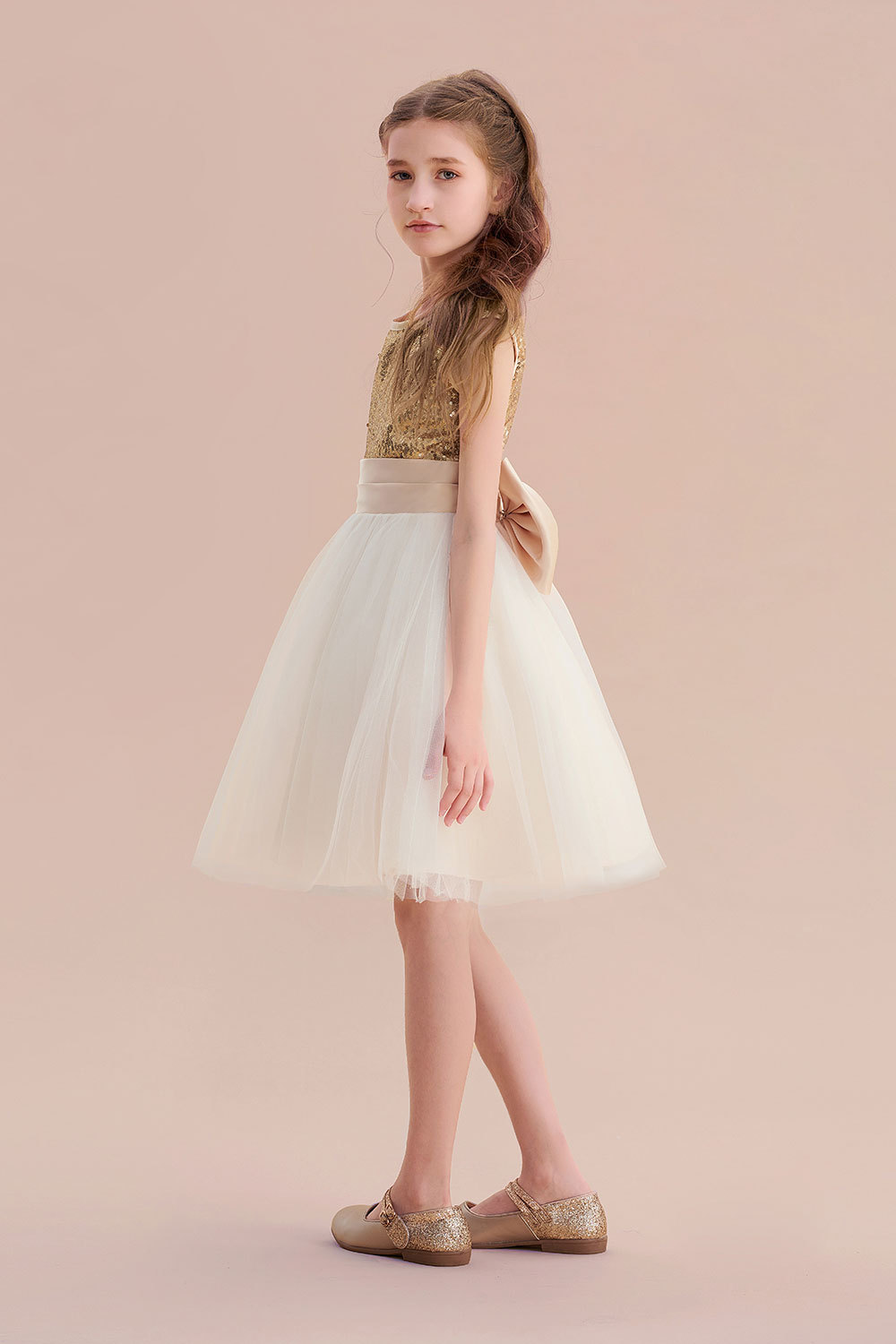 BMbridal A-Line Sequins Tulle Bow Flower Girl Dress On Sale-BMbridal
