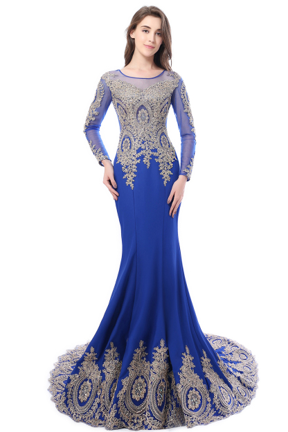 Gorgeous Long Sleeve Mermaid Evening Party Gowns With Lace Appliques