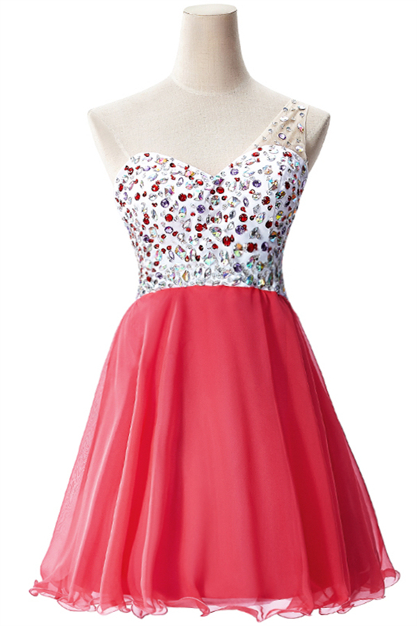 BMbridal A-line One Shoulder Chiffon Party Dress With Crystal