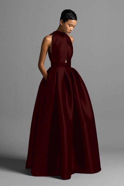 Halter Sleeveless High Waist Long Prom Dress With Pocket Pleated