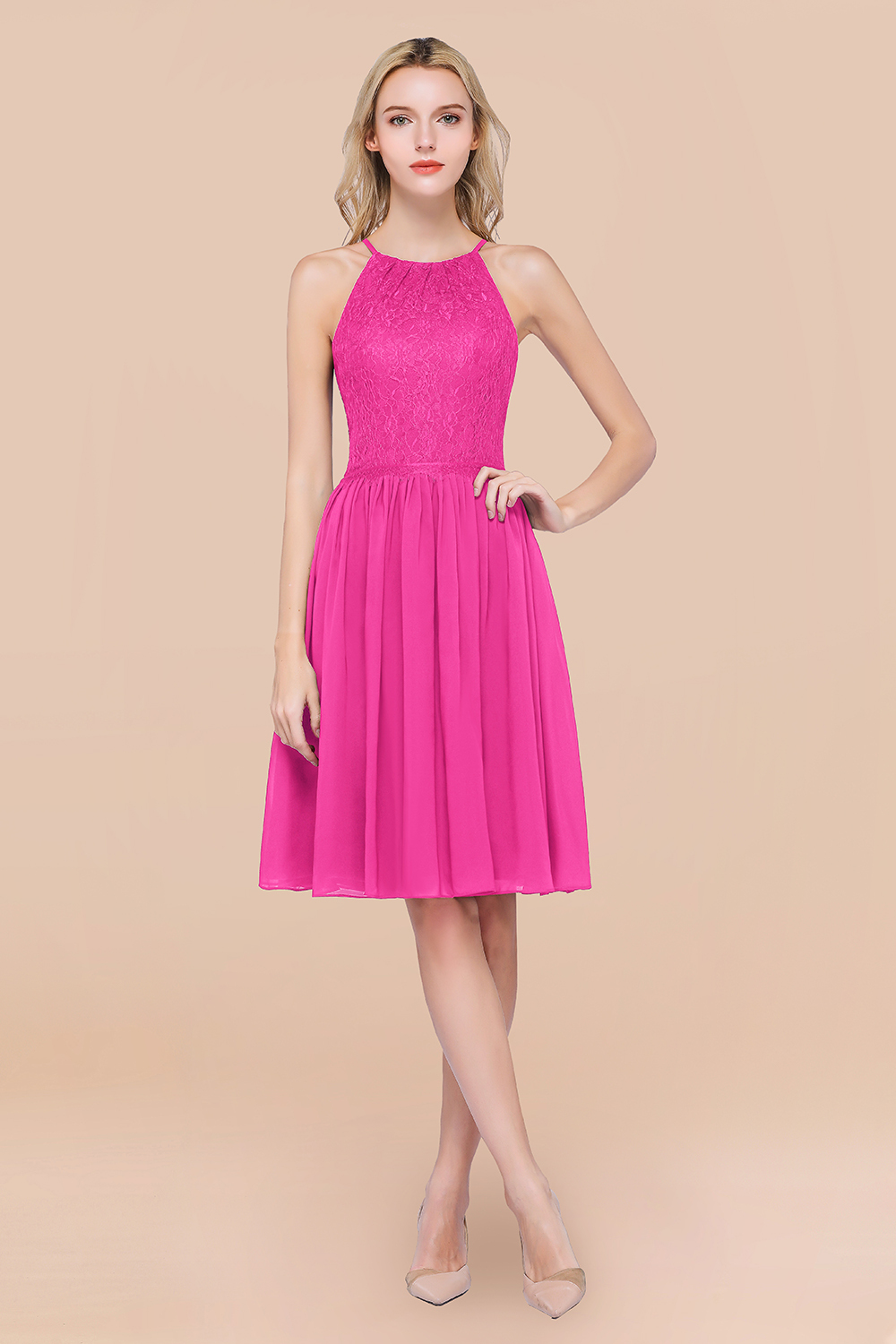 BMbridal Lovely Burgundy Lace Short Bridesmaid Dress With Spaghetti-Straps-BMbridal