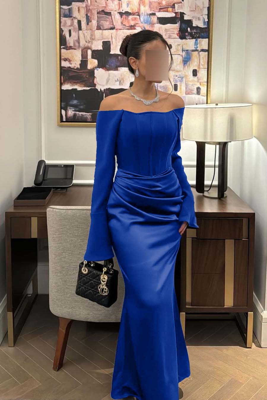 Strapless Long Sleeves Mermaid Long Prom Dress With Pleated