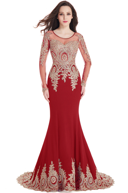 Gorgeous Long Sleeve Mermaid Evening Party Gowns With Lace Appliques