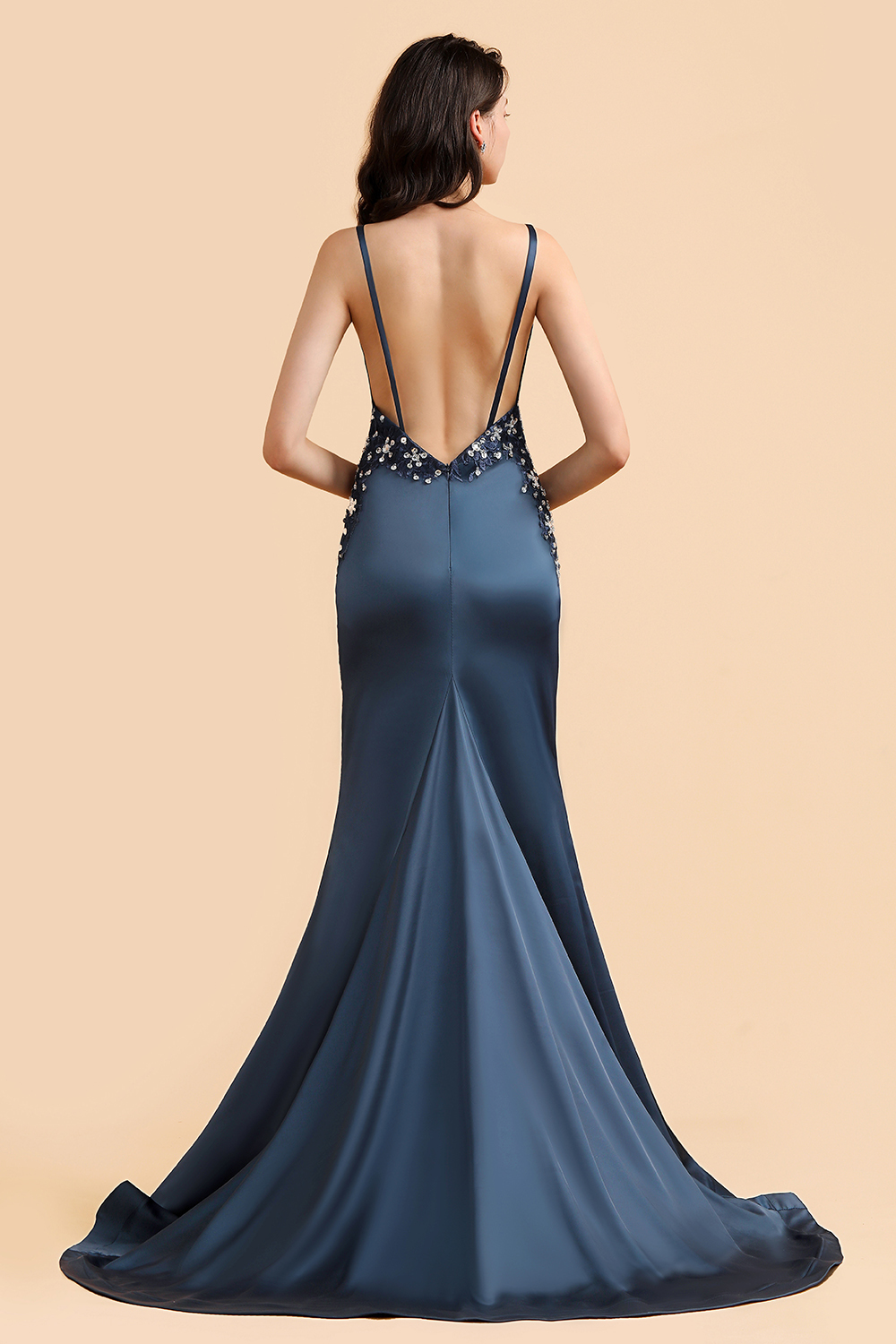 BMbridal Affordable Spaghetti Straps V-Neck Prom Dresses Sleeveless Appliques Beadings Party Dresses Online-BMbridal
