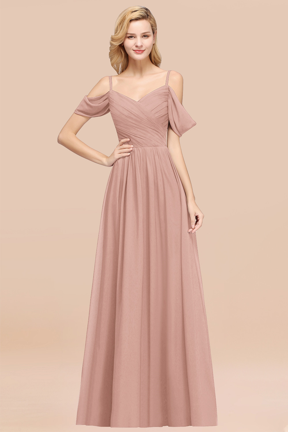 BMbridal Chic Off-the-shoulder Burgundy Bridesmaid Dress with Spaghetti Straps-BMbridal