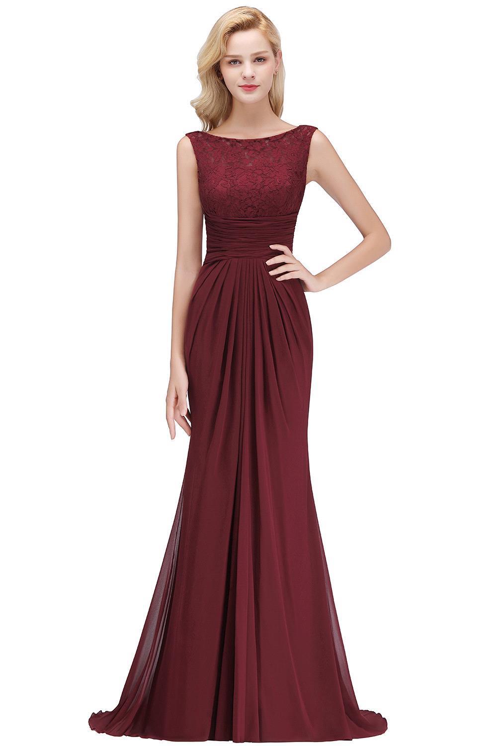 BMbridal Mermaid Burgundy Chiffon Ruffles Evening Dress
