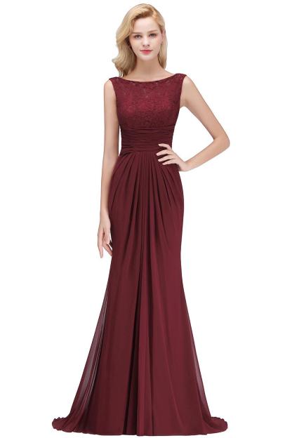 BMbridal Mermaid Burgundy Chiffon Ruffles Evening Dress