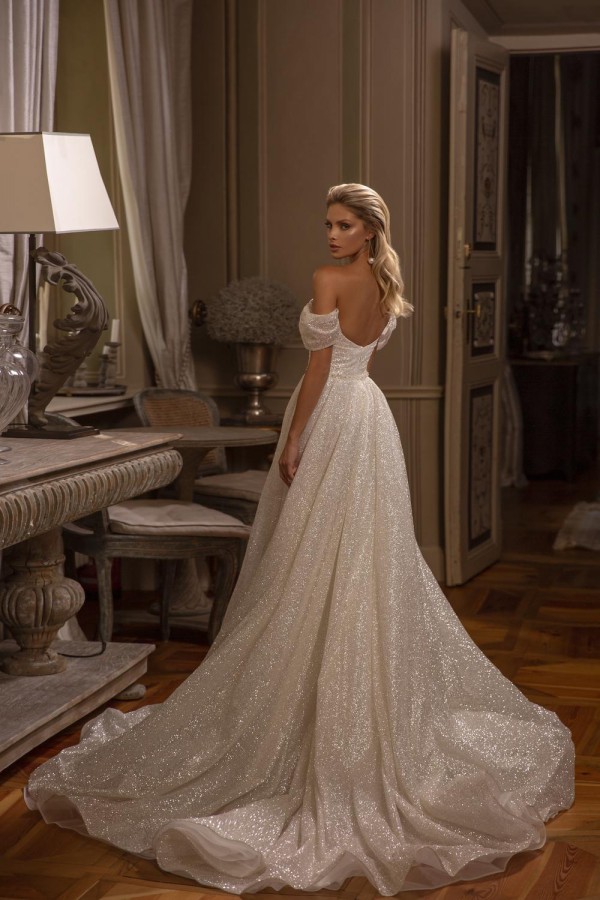 Bmbridal Off-the-Shoulder Sequins Wedding Dresses Long With Pleats-BMbridal