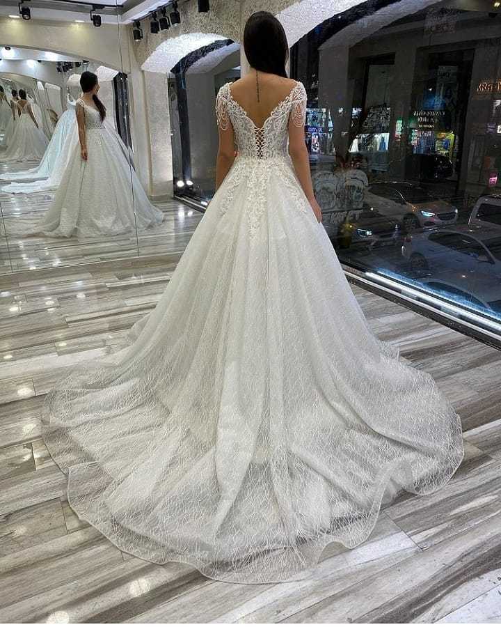 BMbridal Cap Sleeves Ball Gown Wedding Dress Shinning WIth Appliques-BMbridal