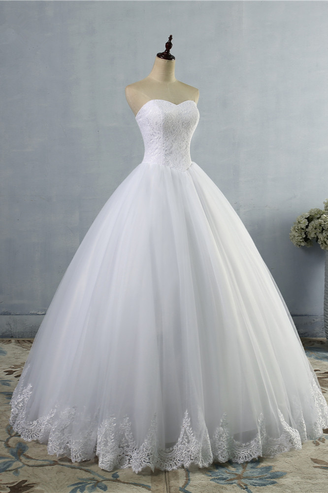 BMbridal Affordable Strapless Sweetheart Tulle Wedding Dress Sleeveless Lace Appliques Bridal Gowns On Sale-BMbridal