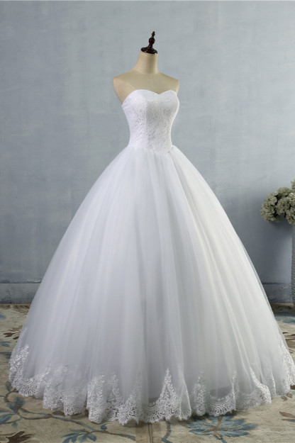 BMbridal Affordable Strapless Sweetheart Tulle Wedding Dress Sleeveless Lace Appliques Bridal Gowns On Sale-BMbridal