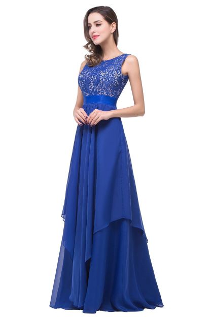 BMbridal Exquisite A-line Chiffon Royal Blue Bridesmaid Dress with Lace In Stock