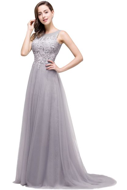BMbridal A-line Court Train Tulle Evening Dress with Appliques