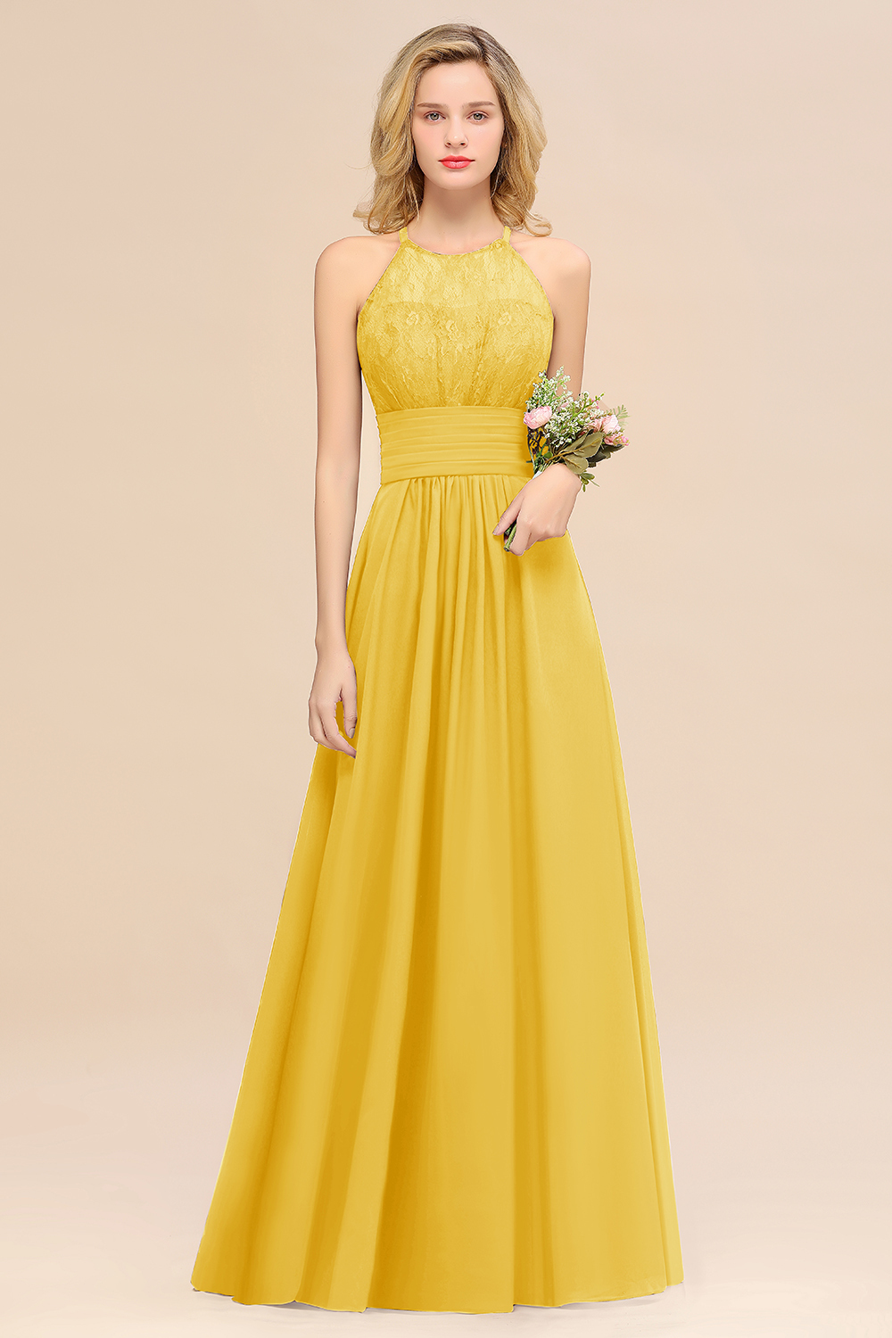 BMbridal Elegant Halter Ruffles Sleeveless Grape Lace Bridesmaid Dresses Affordable-BMbridal