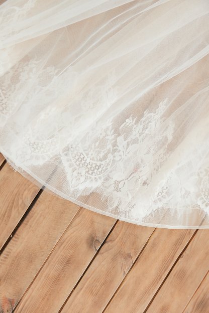 BMbridal Affordable Tulle V-Neck Ruffle Long Wedding Dress with Appliques