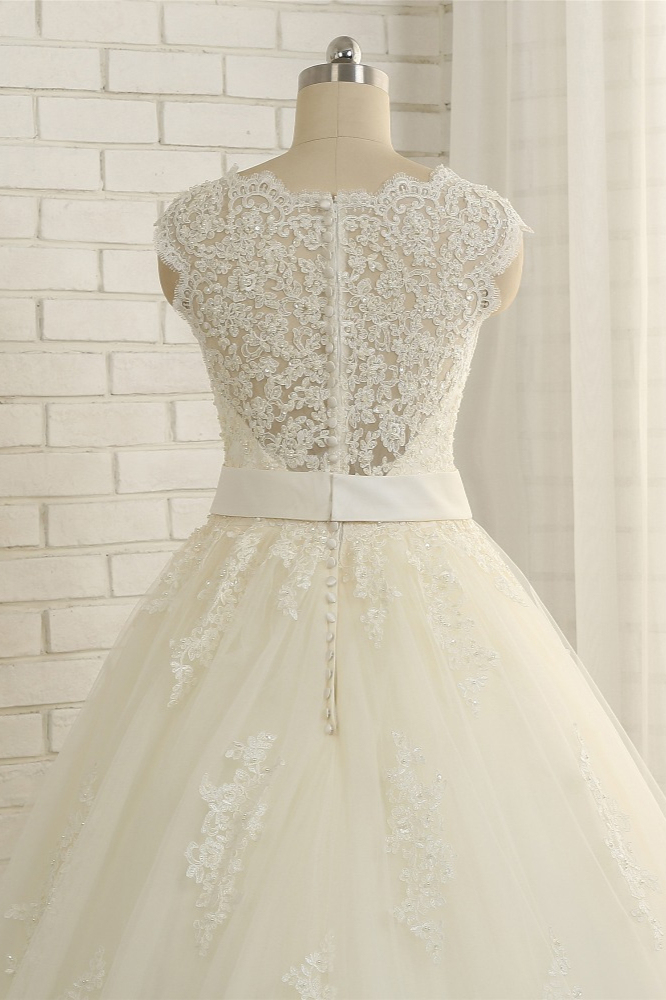BMbridal Sexy Straps Sleeveless Lace Wedding Dresses With Appliques A line Tulle Ruffles Bridal Gowns On Sale-BMbridal
