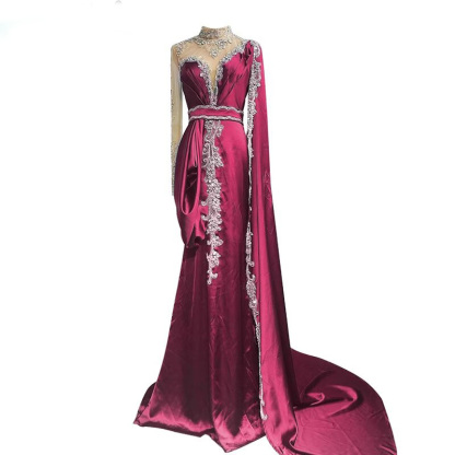 Shinning Yellow Bead Embroidery Mermaid Floor Length Prom Dress With Shawl