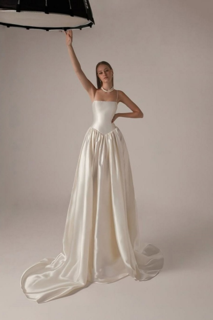 Spaghetti Strap Sleeveless A Line Long Prom Dress With Pleated