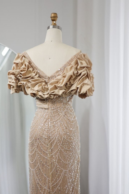 Bmbridal Dusty Sage Sweetheart Short Sleeves Prom Dresses with Ruffles