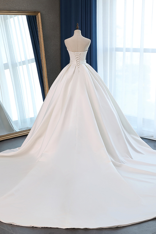 BMbridal Elegant Sweetheart White Satin Wedding Dress A-line Ruffles Bridal Gowns On Sale-BMbridal