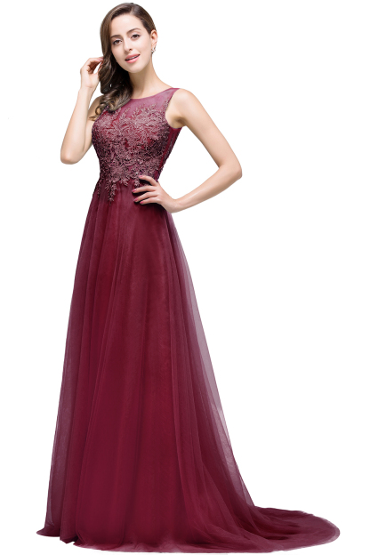 BMbridal A-line Court Train Tulle Evening Dress with Appliques