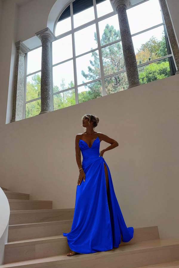 Strapless Sleeveless Long Mermaid Prom Dress With Split Pleated