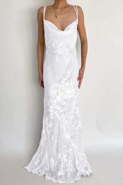 Spaghetti Strap Sleeveless Long Mermaid Prom Dress With Appliques