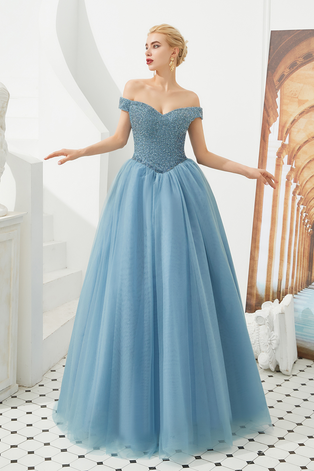 BMbridal Princess Off-the-Shoulder Prom Dress Beadings Sweetheart Ball Gown Evening Gowns