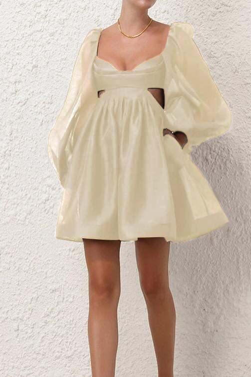 Black Long Sleeves Backless A Line Short Prom Dress With Pockets