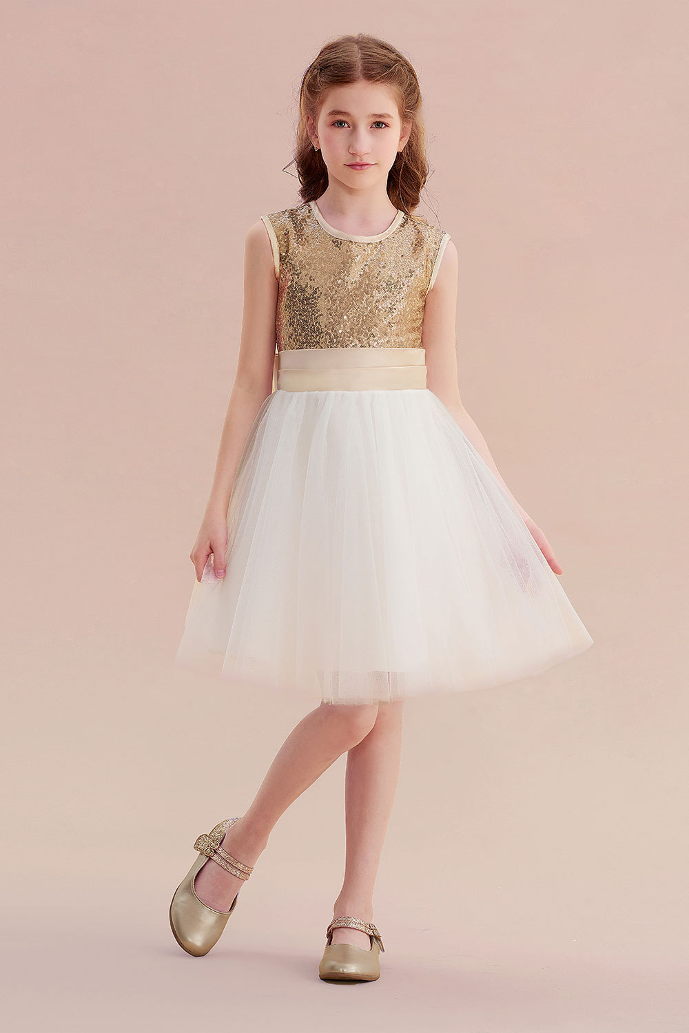 BMbridal A-Line Sequins Tulle Bow Flower Girl Dress On Sale-BMbridal