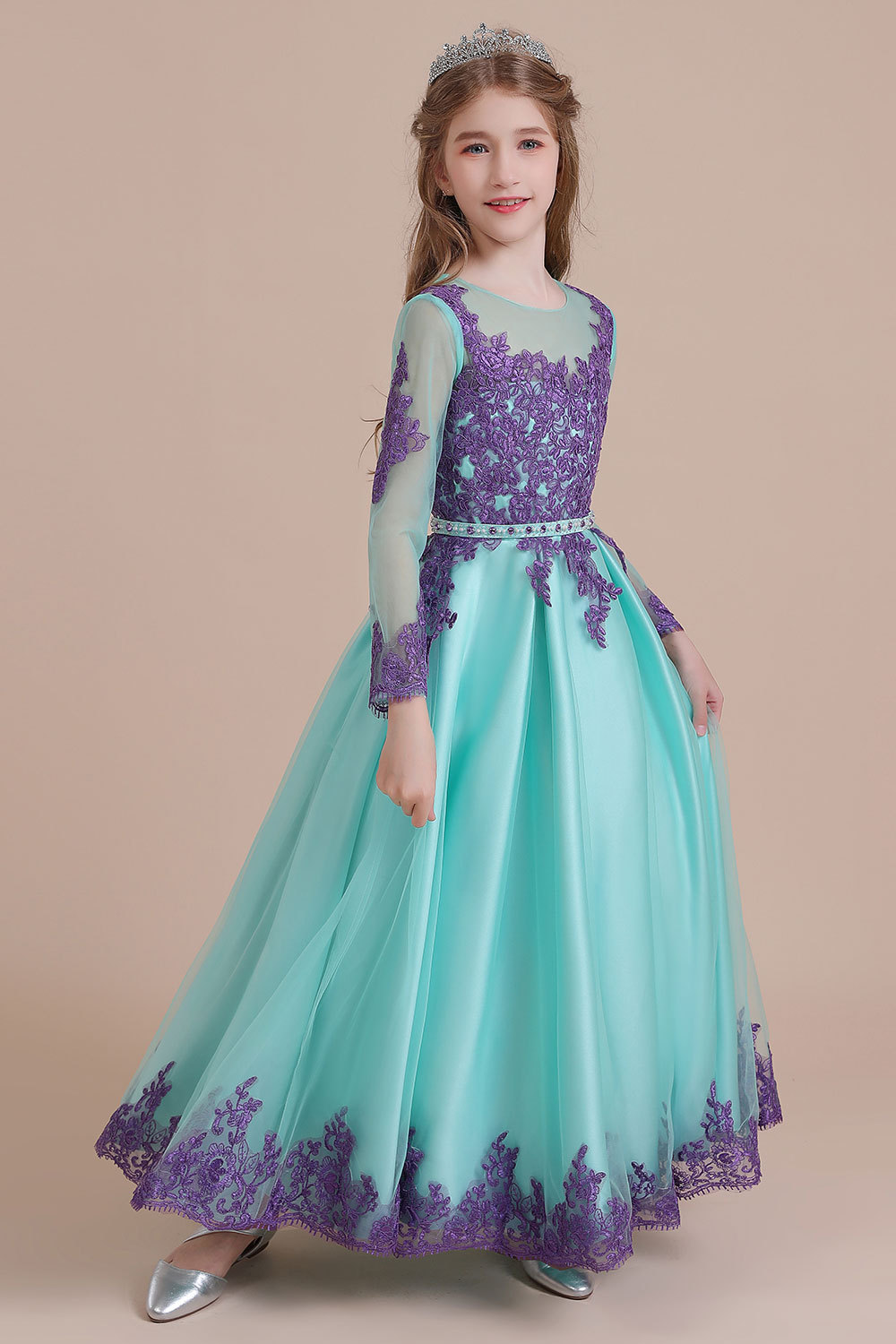 BMbridal A-Line Chic Long Sleeve Appliques Flower Girl Dress Online-BMbridal