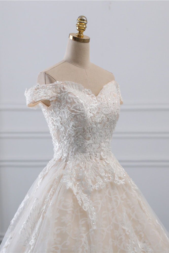 BMbridal Luxury Ball Gown Off-the-Shoulder Lace Wedding Dress Sweetheart Sleeveless Appliques Bridal Gowns On Sale-BMbridal