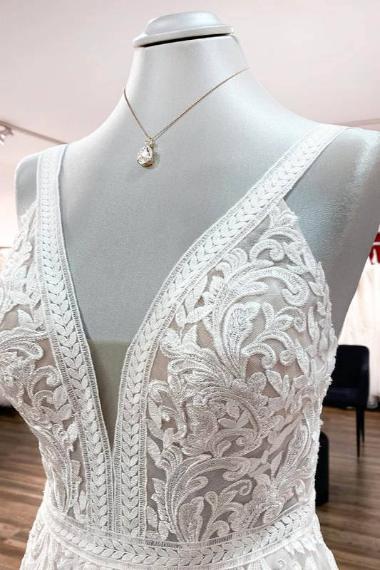 BMbridal Sleeveless Ivory Lace Appliques A-Line Wedding Dresses-BMbridal