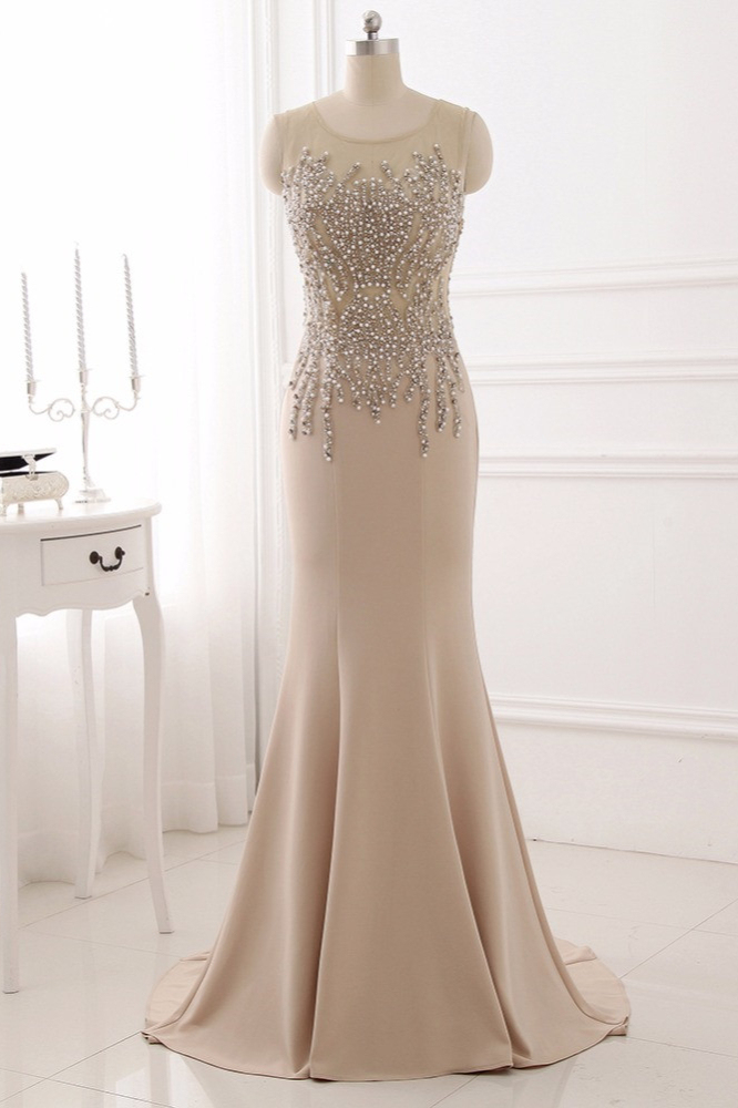 BMbridal Elegant Jewel Sleeveless Mermaid Prom Dresses with Pearls Online