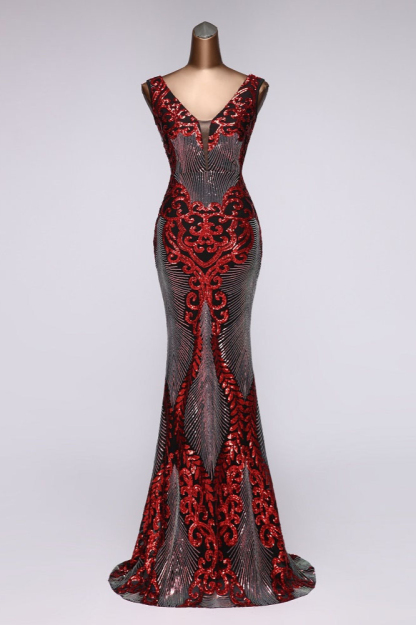 BMbridal Sparkly Sequined V-Neck Mermaid Long Prom Dresses Online