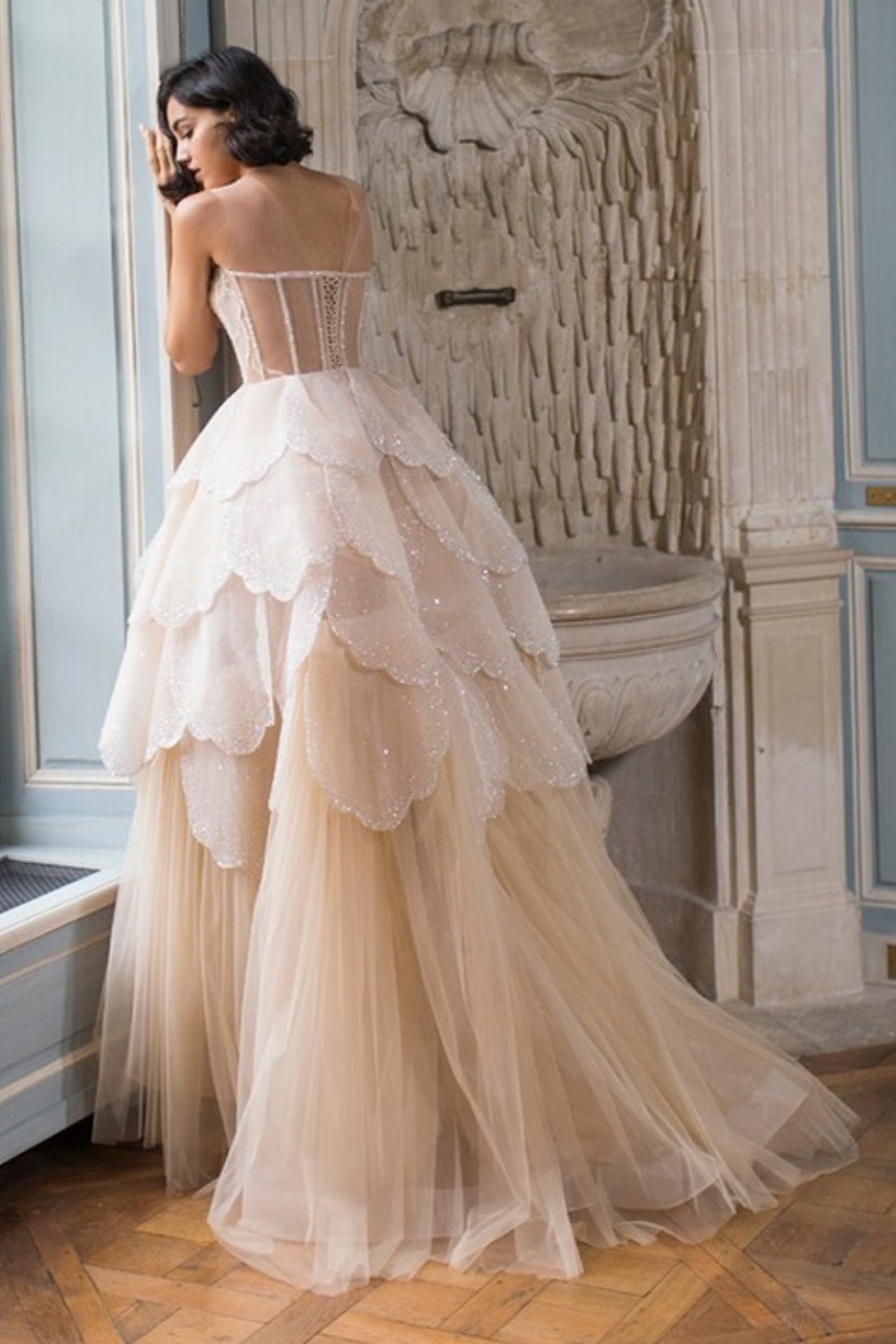 Bmbridal A-Line Hi-Lo Sleeveless Strapless Elegant Tulle Prom Dresses with Lace