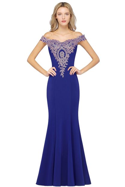 BMbridal Elegant Off-the-Shoulder Mermaid Prom Dress Long With Lace Appliques