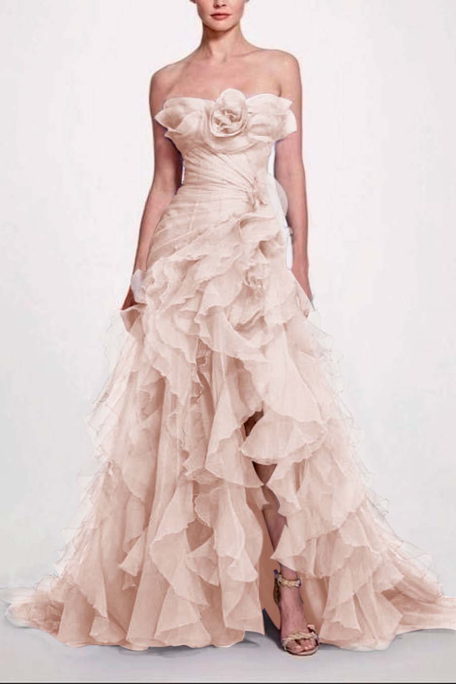 Strapless Sleeveless Long High Split Prom Dress With Pleated